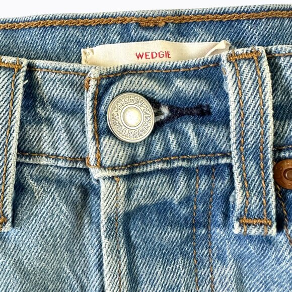 Levi’s Wedgie Straight Blue Jeans Sz24 Button-Fly Distressed Rips 90s Grunge Y2K - Picture 4 of 13